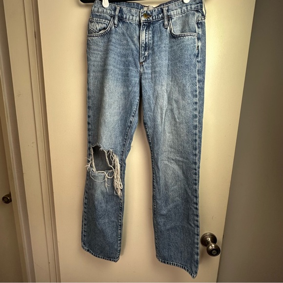 Triarchy Medium Wash Denim 100%Organic Cotton Blown Put Distressed Knee Jeans 27 - Picture 2 of 16